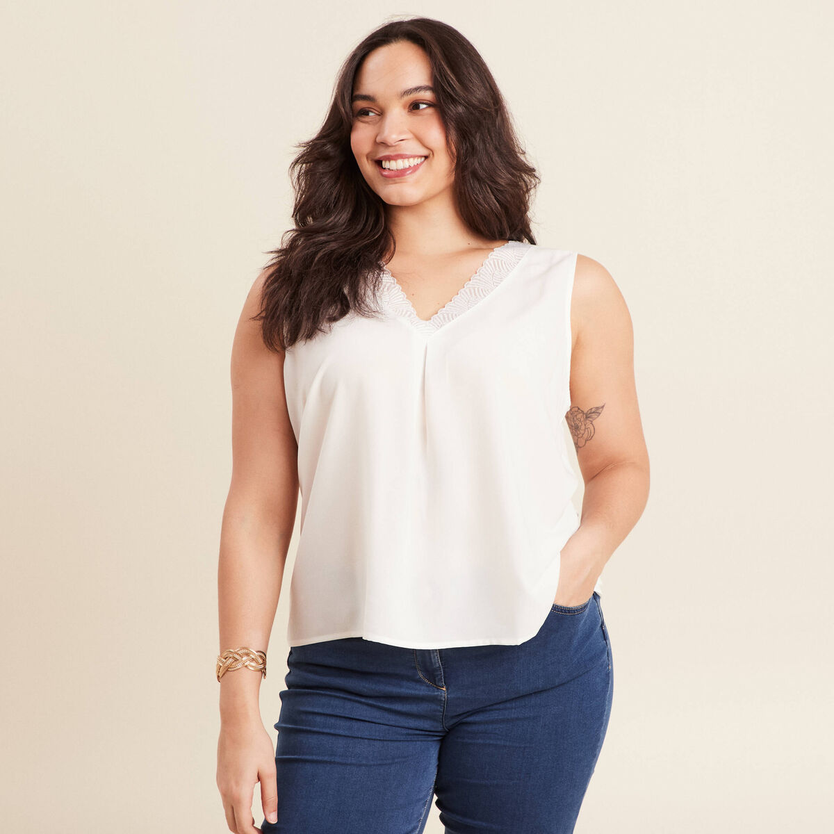 Débardeur sans manches ecru femme