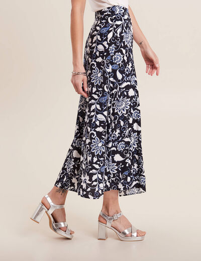 Jupe longue évasée bleu foncé femme