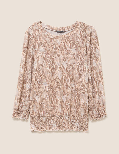 T-shirt col rond manches 3/4 beige femme