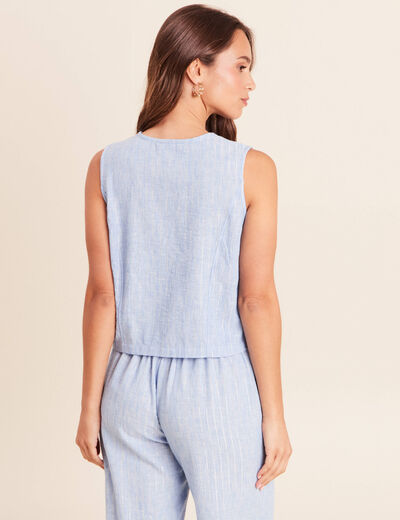 Chemise cintr&eacute;e sans manches col v bleu femme