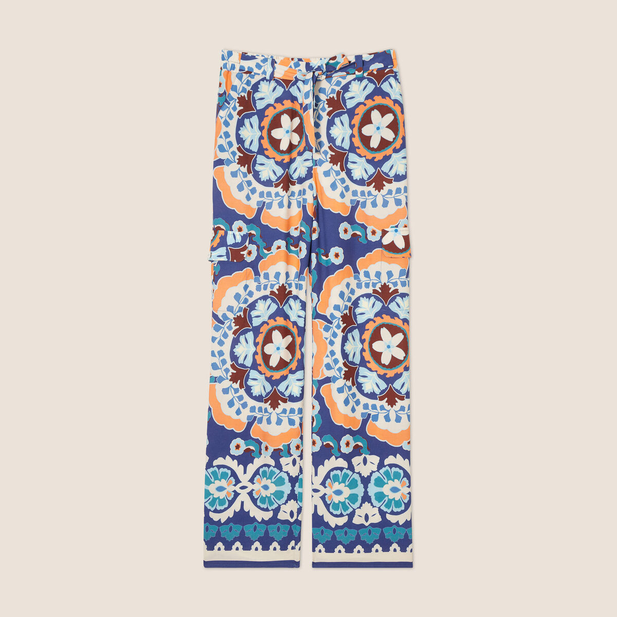 Pantalon large fluide bleu femme