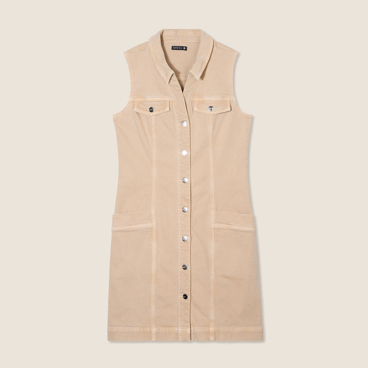 Robe droite en jean denim beige femme