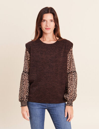 T-shirt col rond manches longues noir femme