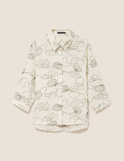 Chemise broderie col chemise manches 3/4 vert femme