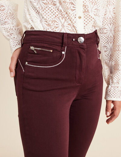 Pantalon droit taille haute bordeaux femme