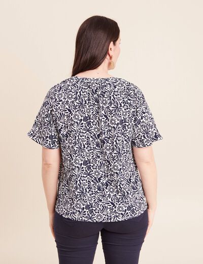 Blouse ample manches courtes fluide bleu femme