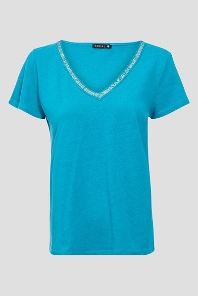 T-shirt manches courtes vert émeraude femme