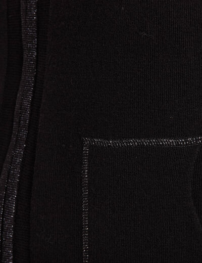 Gilet manches longues à capuche noir femme