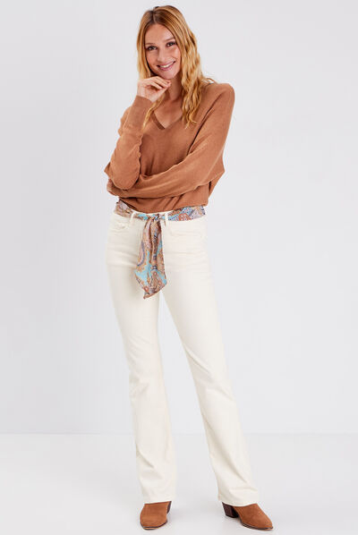 Pantalon bootcut ceinturé ivoire femme