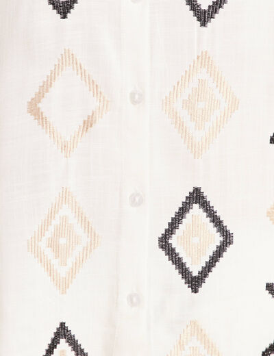 Chemise manches 3/4 brodée blanc femme