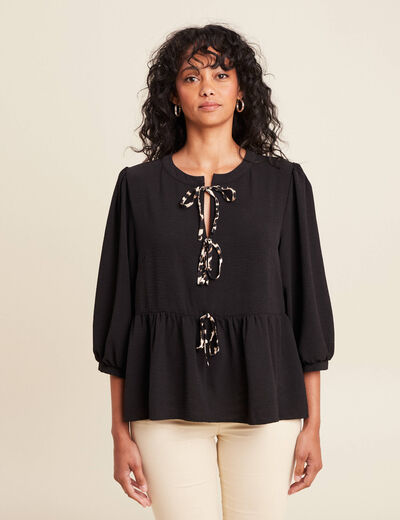 blouse ample col rond manches 3/4 noir femme