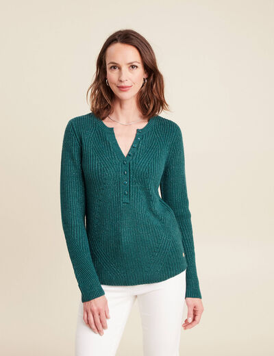 Pull manches longues vert foncé femme