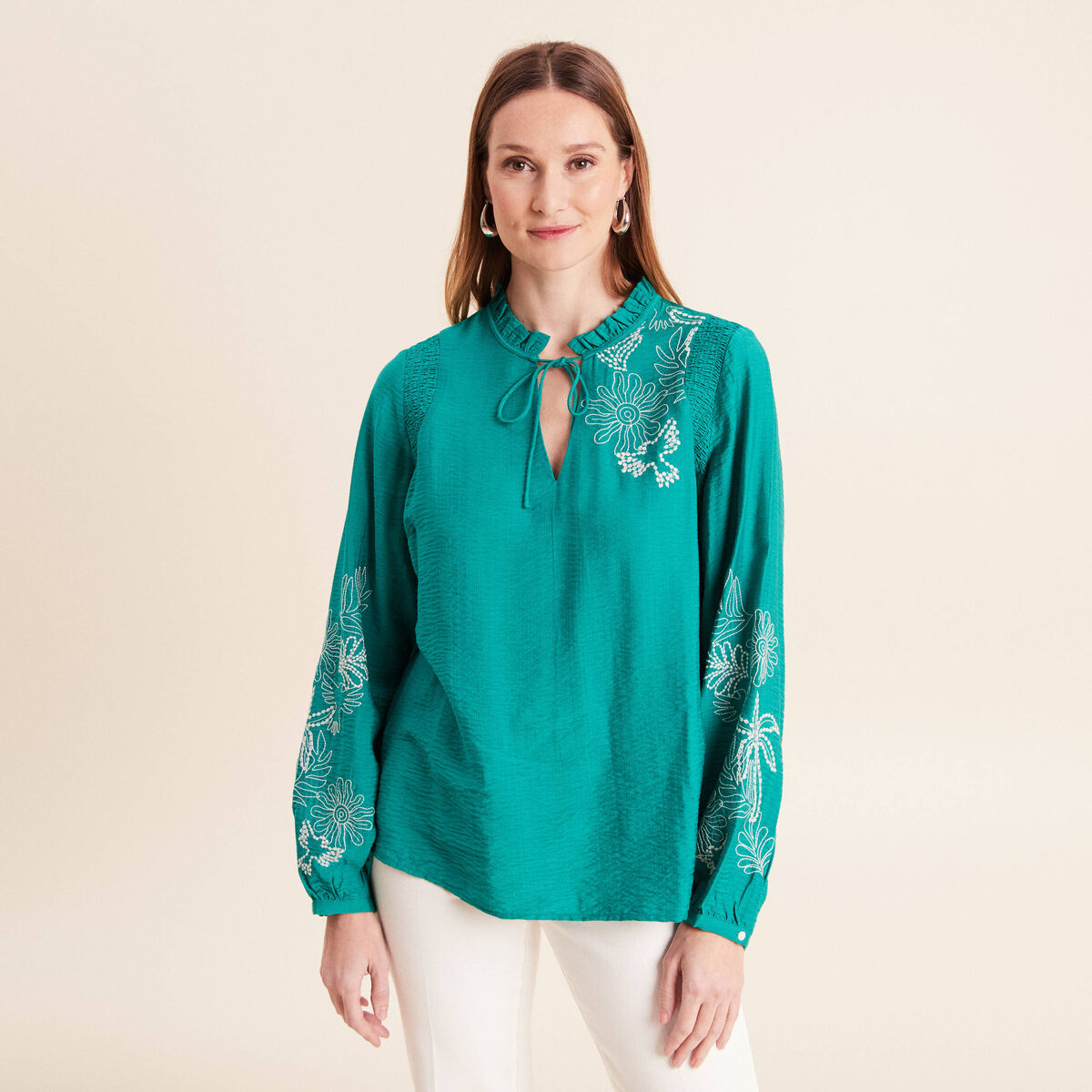 Blouse fluide col avec lien vert menthe femme