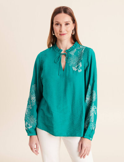 Blouse fluide col avec lien vert menthe femme