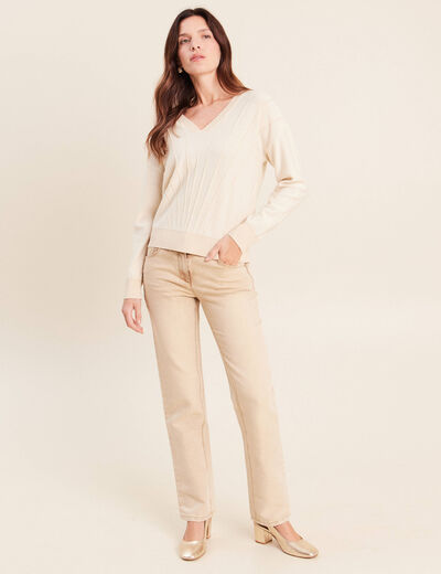 Jean taille bascul&eacute;e denim beige femme