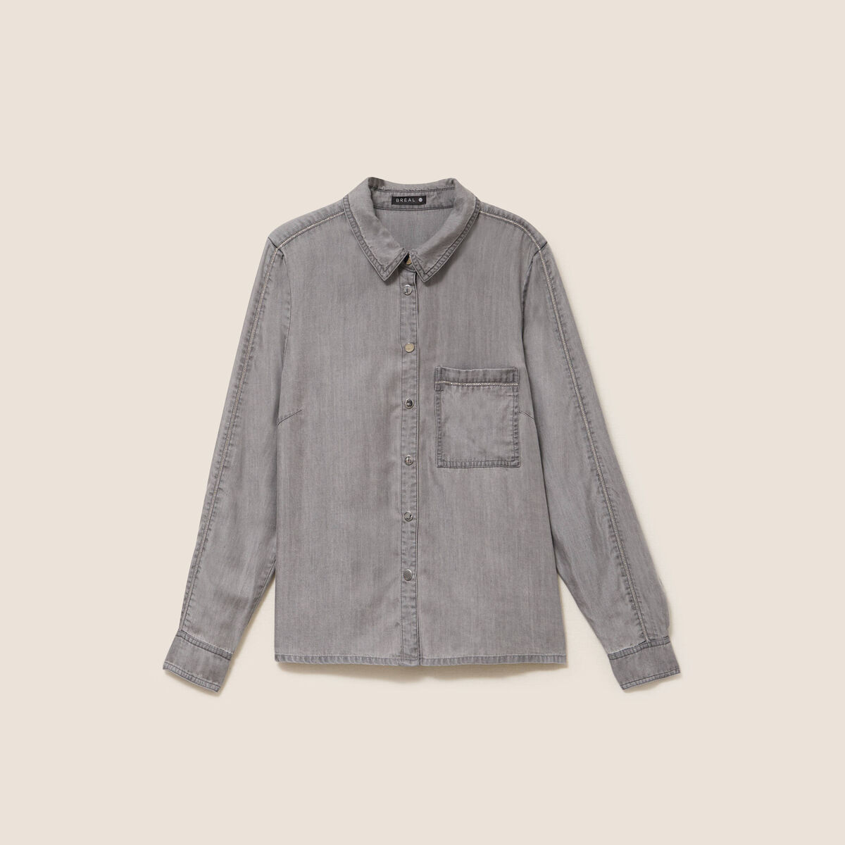 Chemise col chemise manches longues denim gris femme