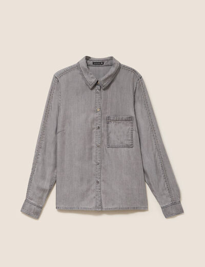Chemise col chemise manches longues denim gris femme