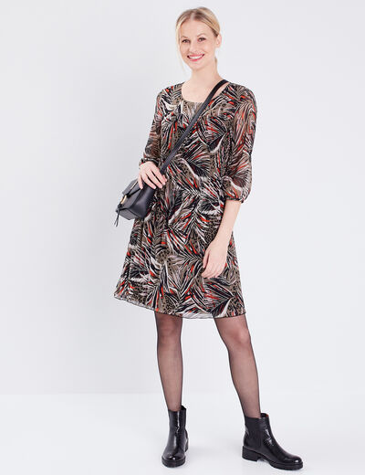 Robe évasée avec plis vert foncé femme
