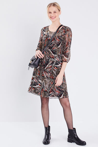 Robe évasée avec plis vert foncé femme