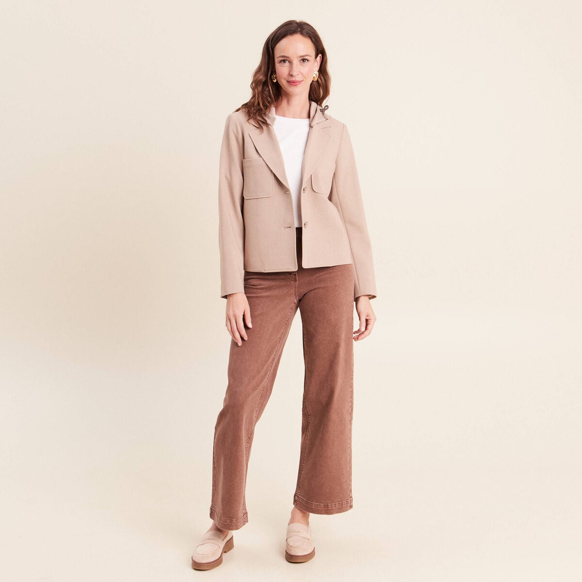 veste cintr&eacute;e doubl&eacute;e avec capuche beige femme