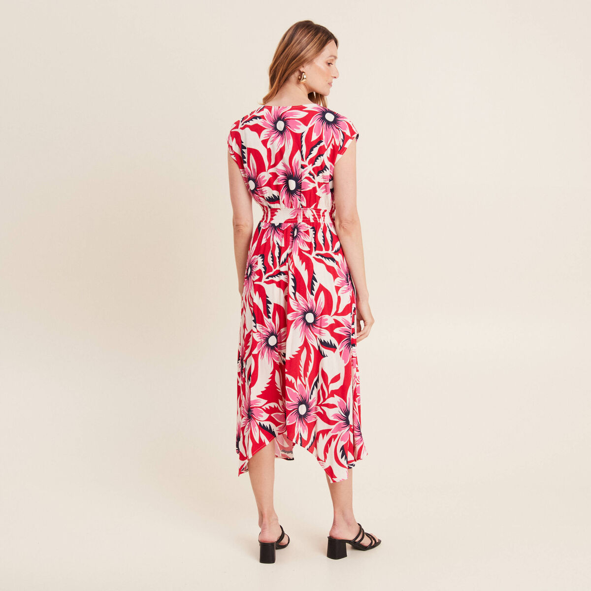 Robe midi évasée fluide rouge femme
