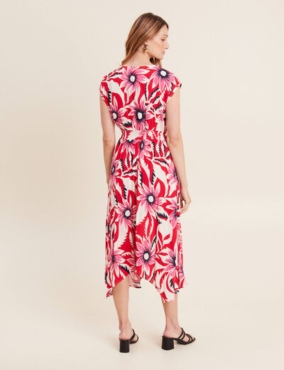 Robe midi évasée fluide rouge femme