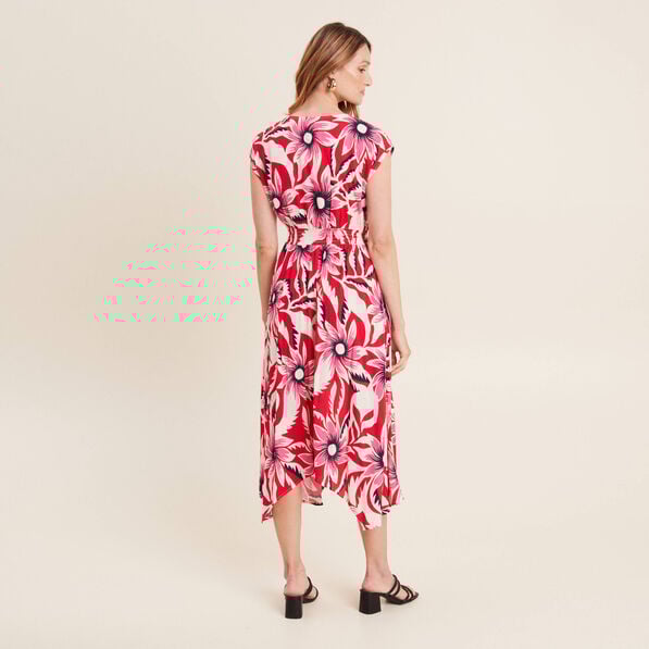 Robe midi évasée fluide rouge femme