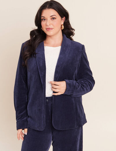 Veste tailleur velours bleu marine femme