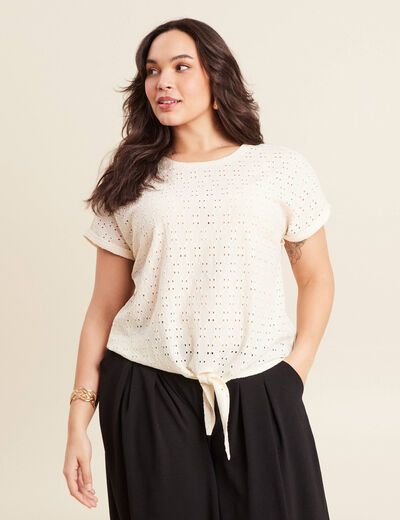 Blouse manches courtes nouée ecru femme