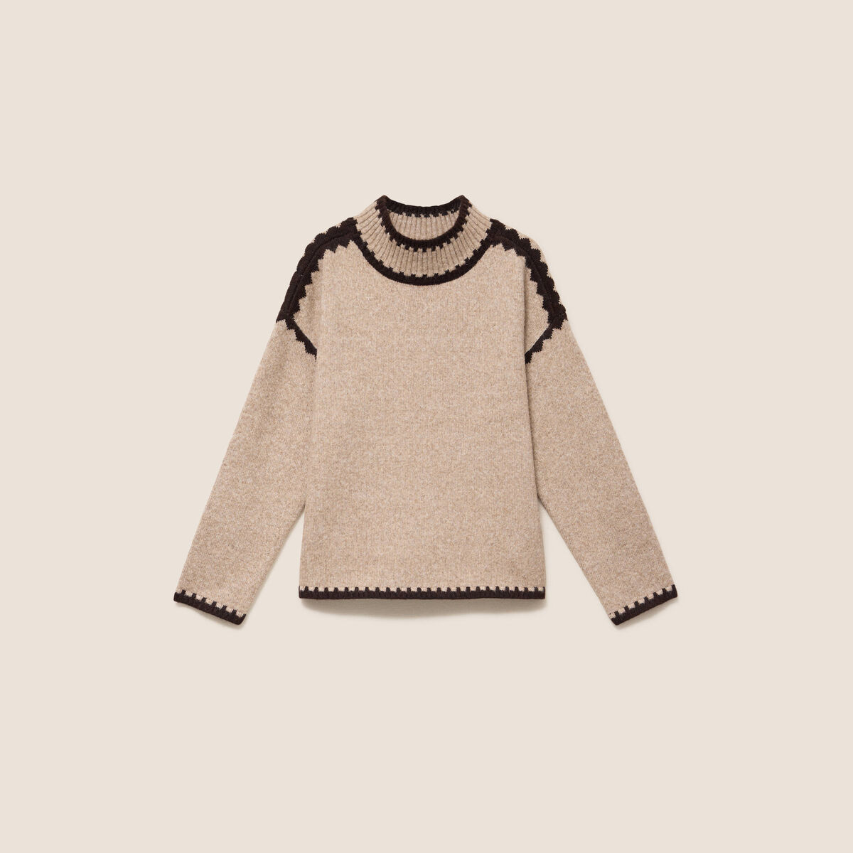 Pull col montant beige femme