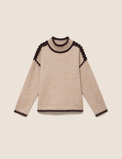 Pull col montant beige femme