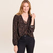 Blouse col v manches longues marron femme