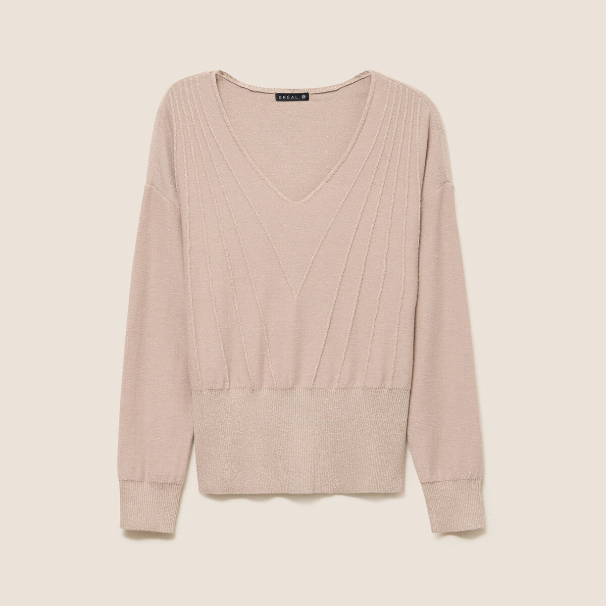 Pull col v manches longues brillant couleur or femme