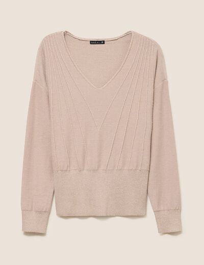 Pull col v manches longues brillant couleur or femme