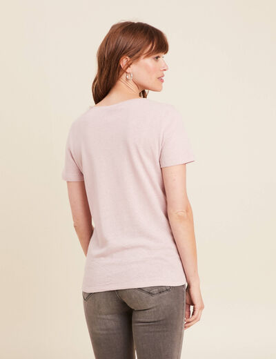 T-shirt manches courtes col en V parme femme