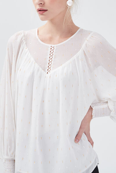 Blouse manches longues ecru femme