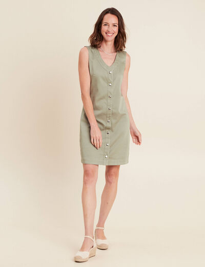 robe courte droite réversible en jean vert olive femme