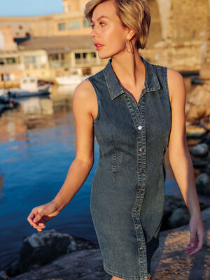 Robe droite en jean reversible bleu femme