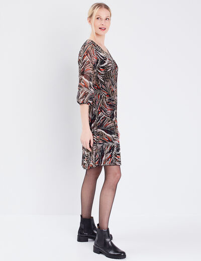 Robe évasée avec plis vert foncé femme