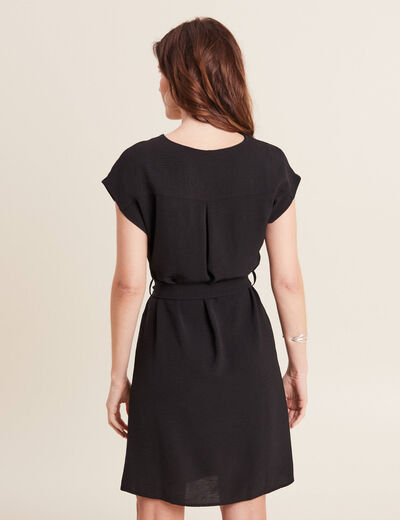 Robe droite col en V noir femme
