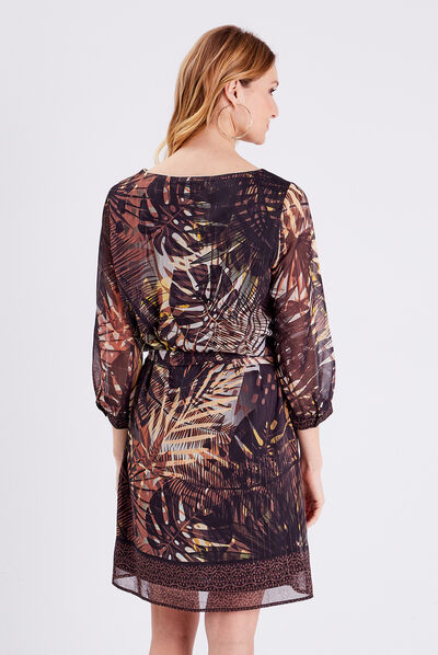 Robe droite manches 3/4 noir femme