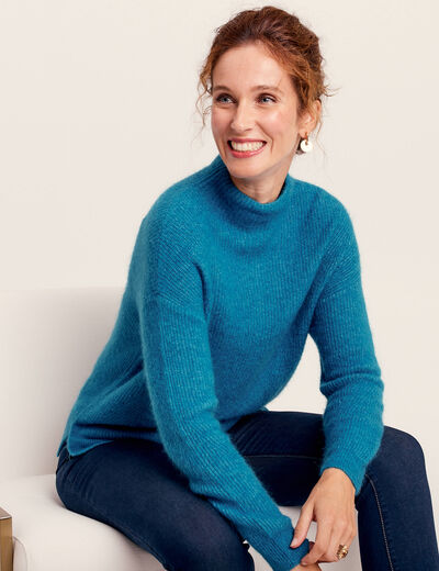 Pull manches longues bleu canard femme