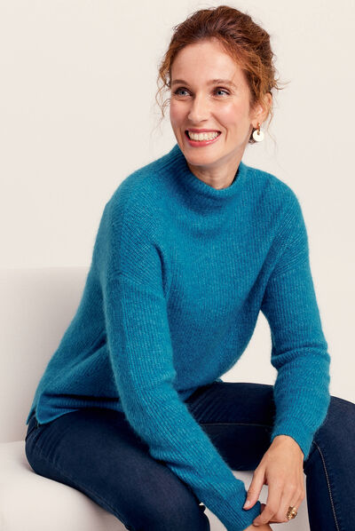 Pull manches longues bleu canard femme