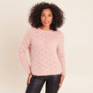 Pull ajour&eacute; col rond vieux rose femme