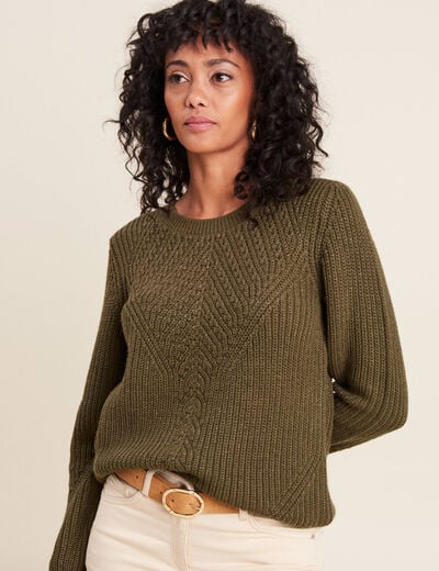 Pull manches longues vert kaki femme