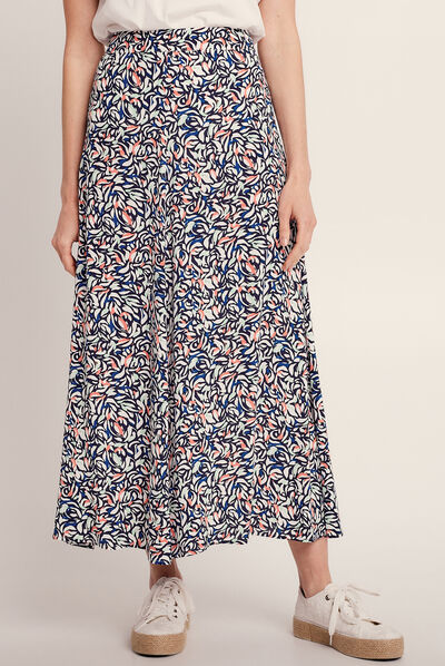 Jupe longue évasée bleu femme