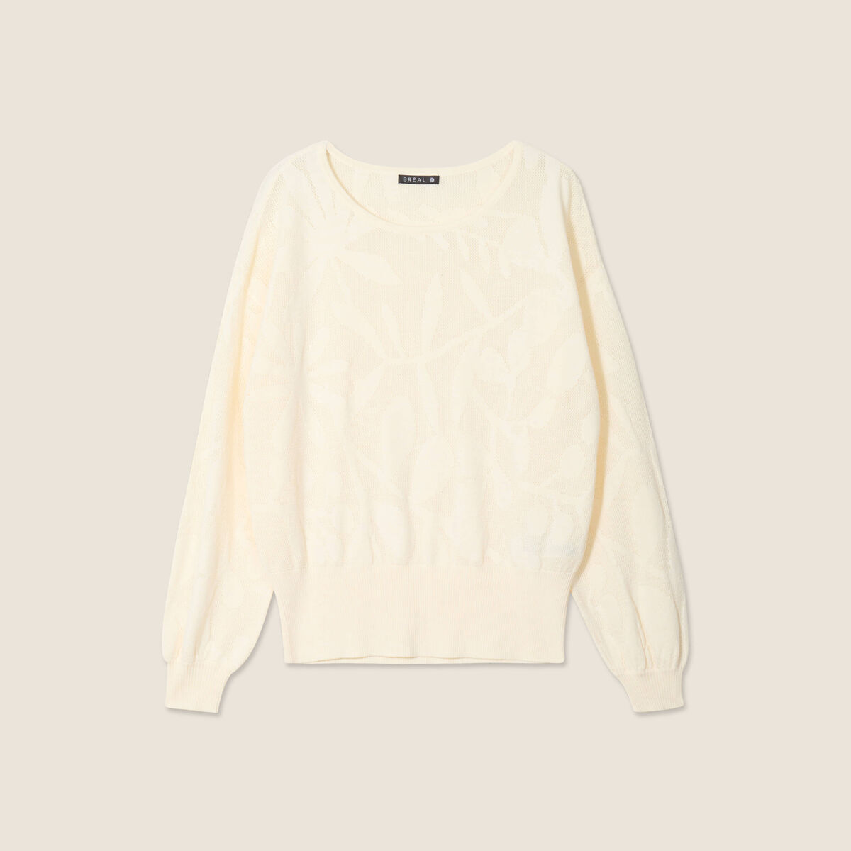 Pull manches longues ajouré ecru femme