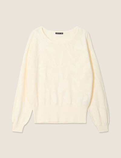 Pull manches longues ajouré ecru femme