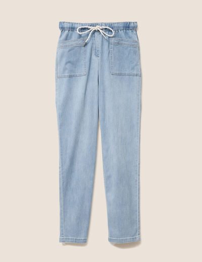 Pantalon jogpant 7/8ème en coton denim double stone femme