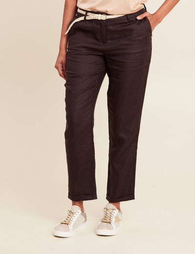 Pantalon flou ceinturé marron foncé femme